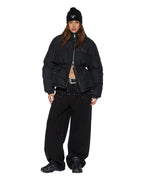 Womens Cinched Puffer Black Regular Jackets - Black