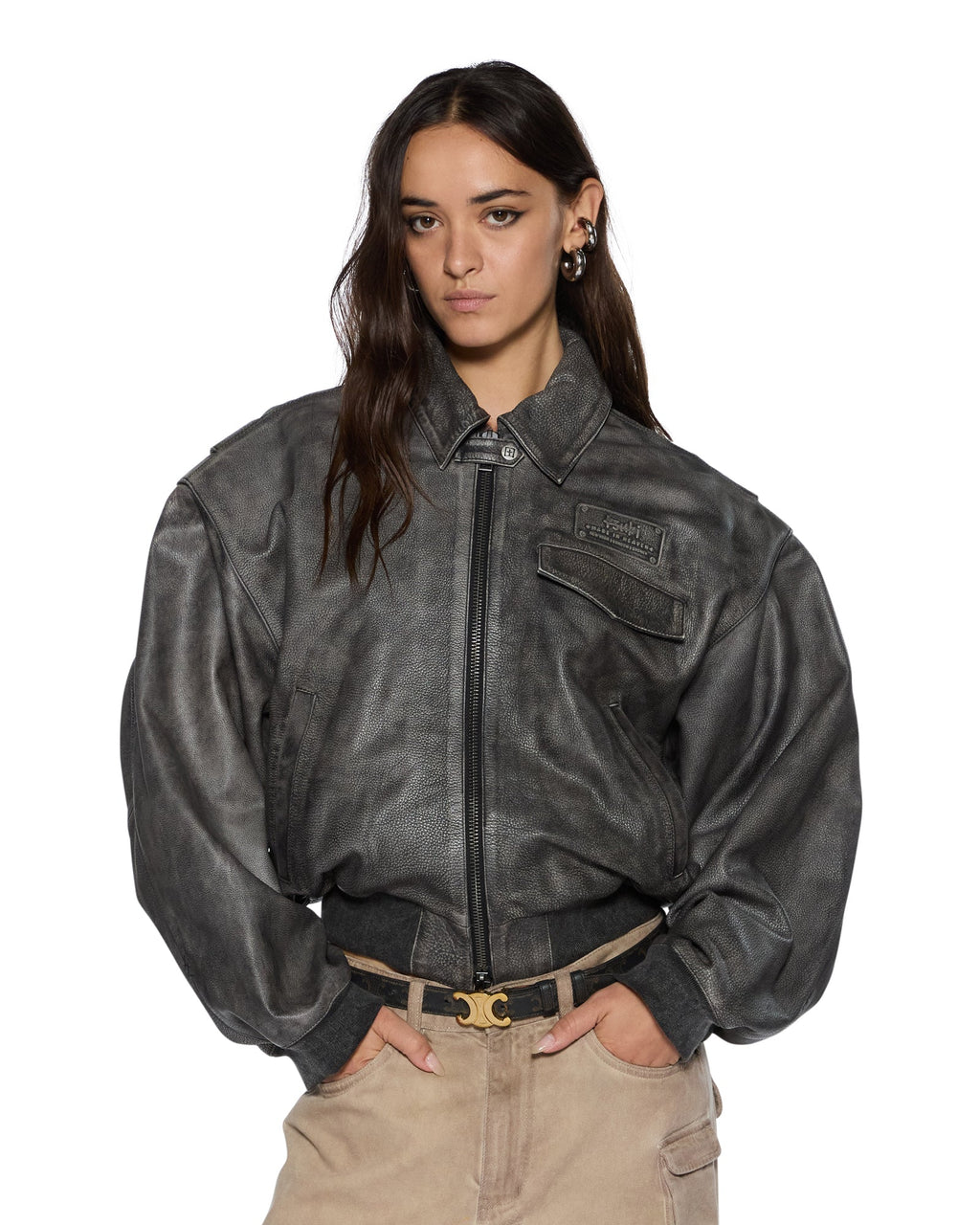Womens Highway Bomber Vintage Black Regular Jackets - Black