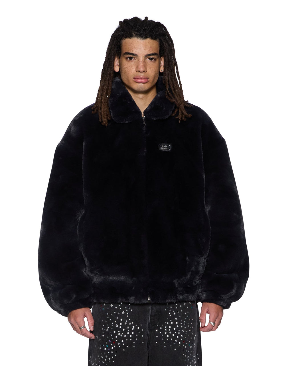 Mens Hussle Faux Fur Jacket Black Regular Jackets - Black