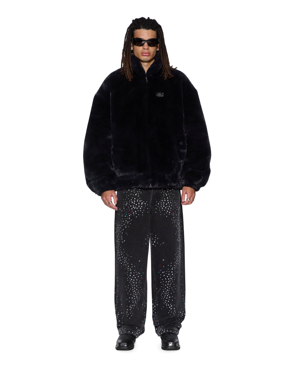 Mens Hussle Faux Fur Jacket Black Regular Jackets - Black
