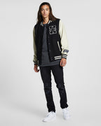 Mens King Patch Letterman Black Regular Jackets - Black