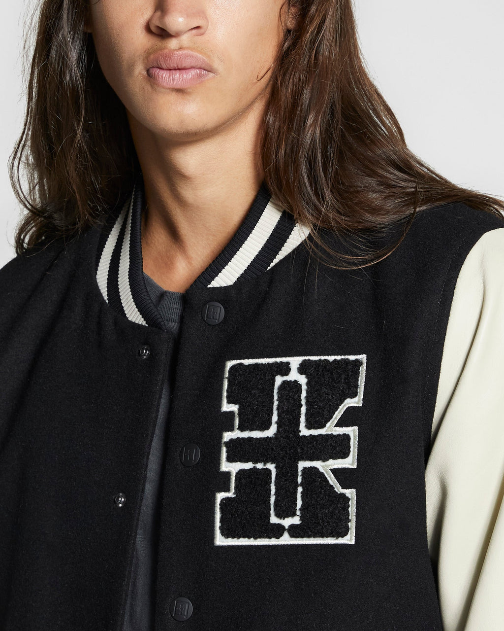 Mens King Patch Letterman Black Regular Jackets - Black
