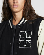 Mens King Patch Letterman Black Regular Jackets - Black