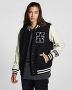 Mens King Patch Letterman Black Regular Jackets - Black