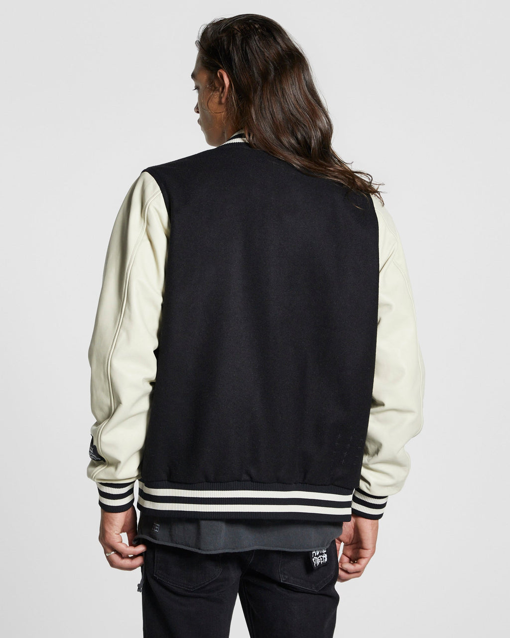 Mens King Patch Letterman Black Regular Jackets - Black