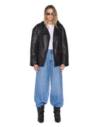 Womens Ksuper Biker Jacket Black Leather Oversized Jackets - Black