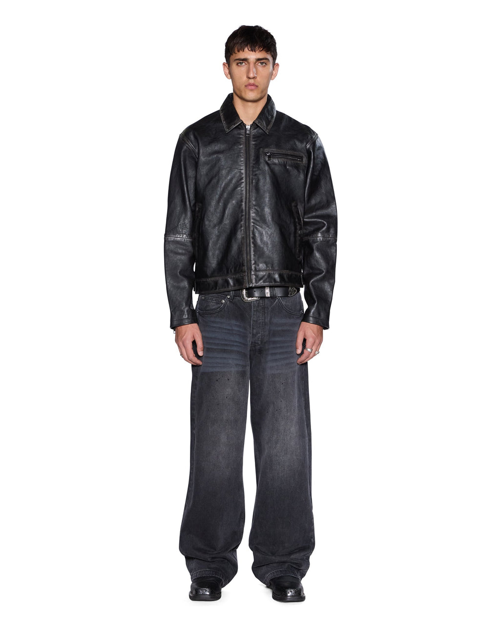 Mens Eldorado Leather Jacket Black Straight Jackets - Black