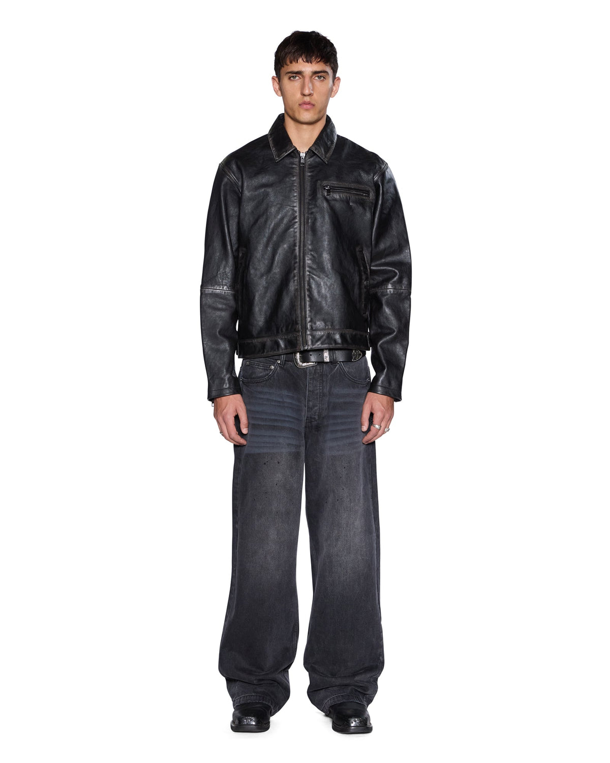 Mens Eldorado Leather Jacket Black Straight Jackets - Black