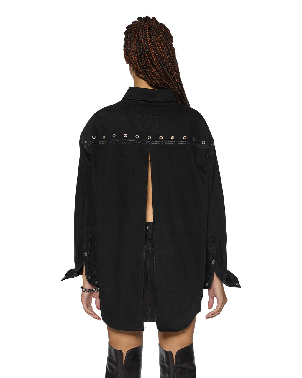 Womens Oversized Ls Shirt Split Vice Oversized Shirts - Black