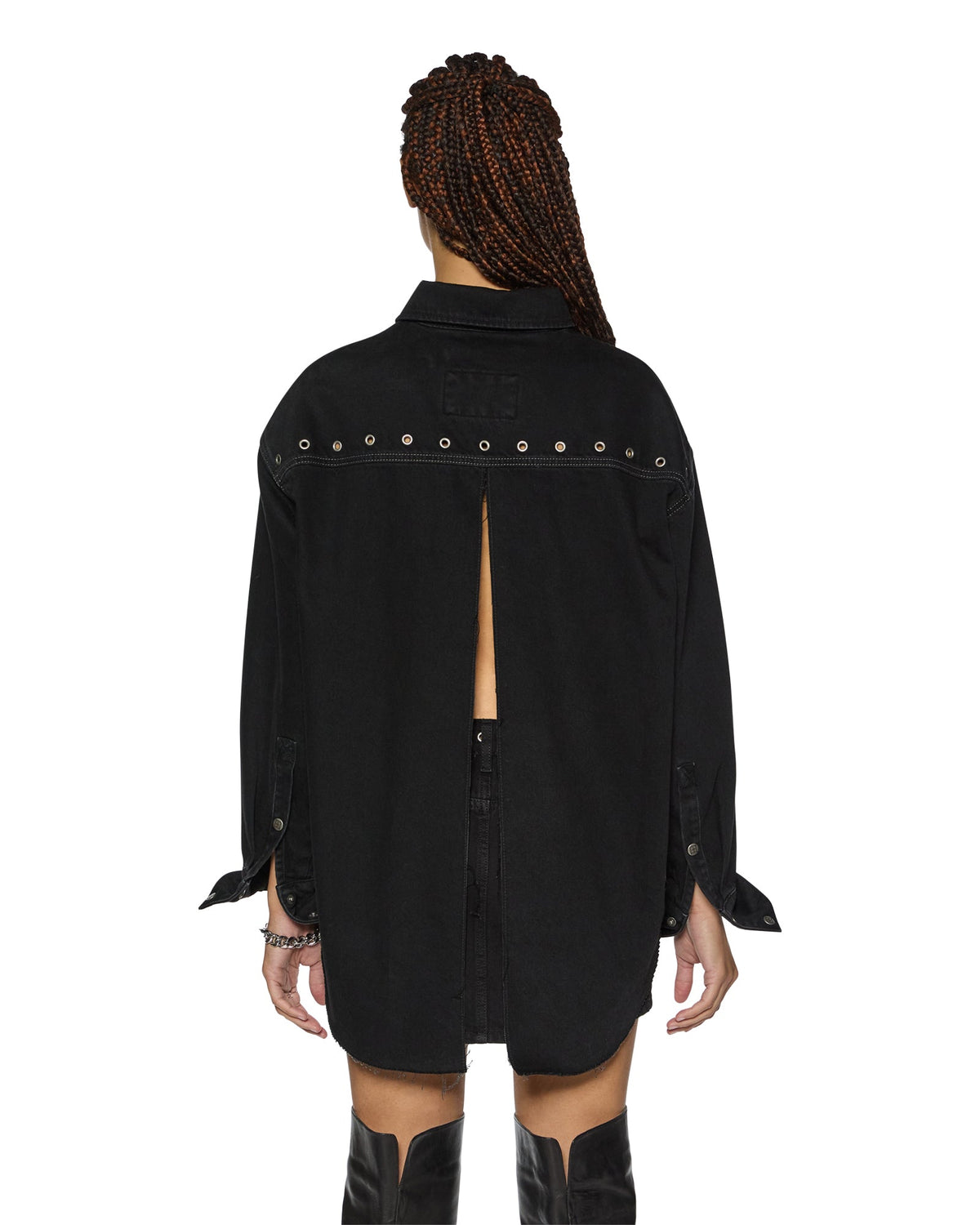 Womens Oversized Ls Shirt Split Vice Oversized Shirts - Black