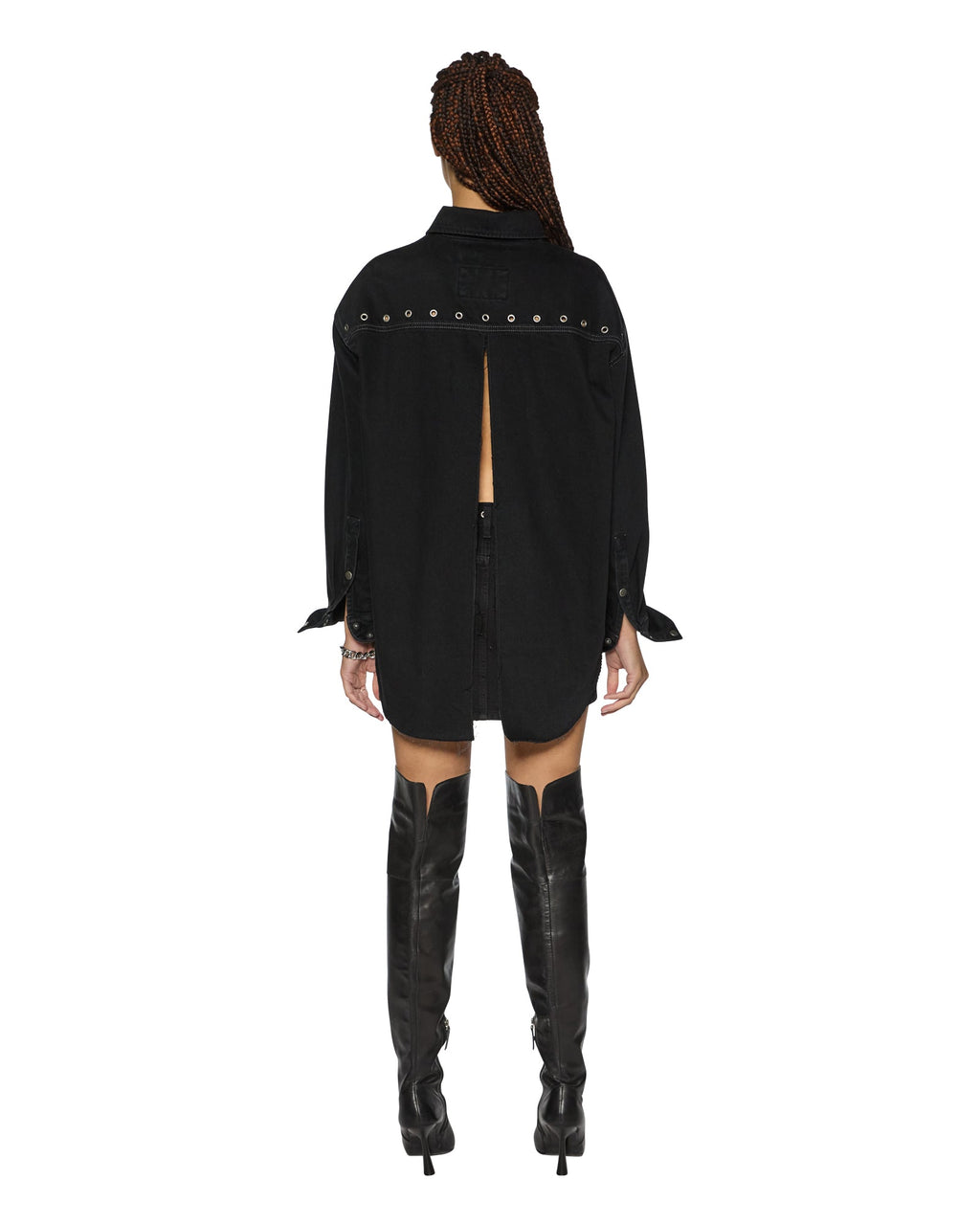 Womens Oversized Ls Shirt Split Vice Oversized Shirts - Black