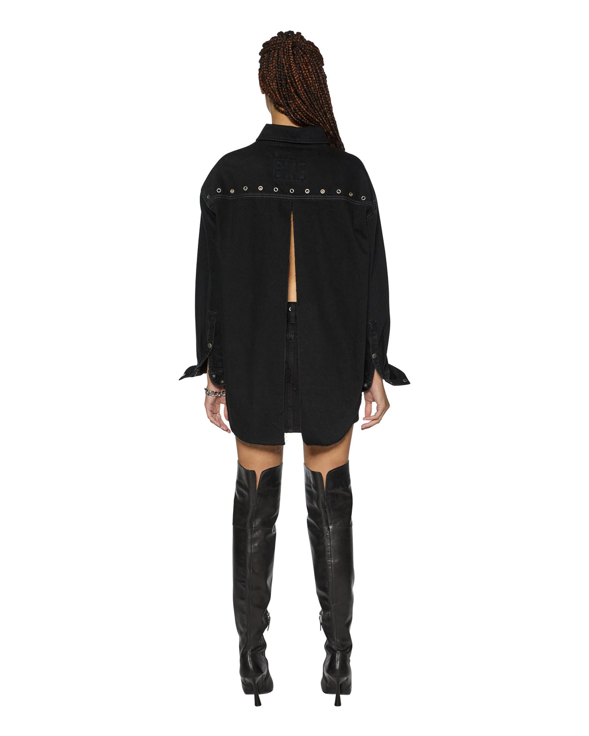 Womens Oversized Ls Shirt Split Vice Oversized Shirts - Black