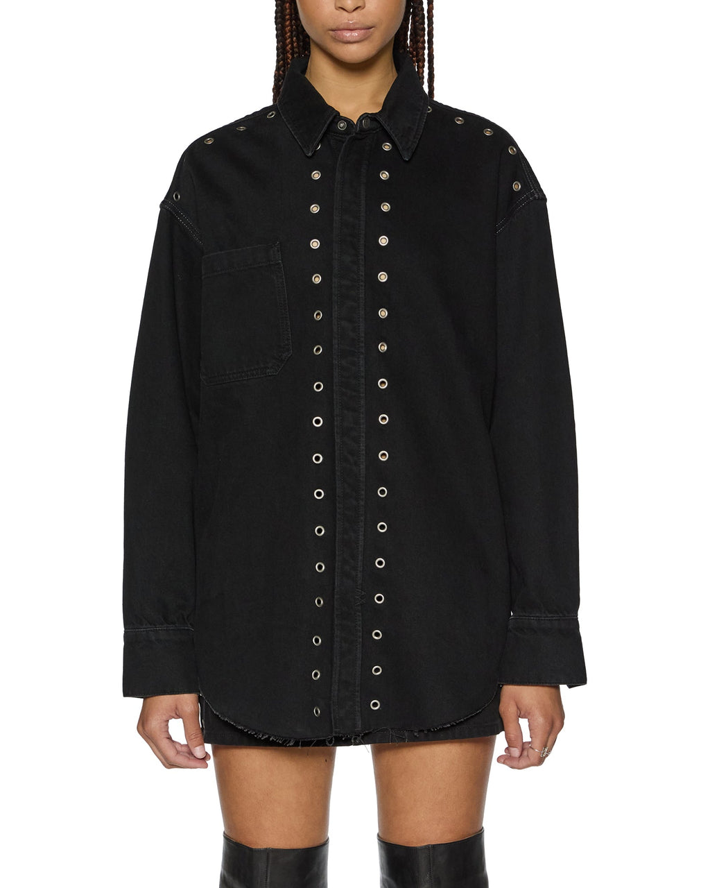 Womens Oversized Ls Shirt Split Vice Oversized Shirts - Black