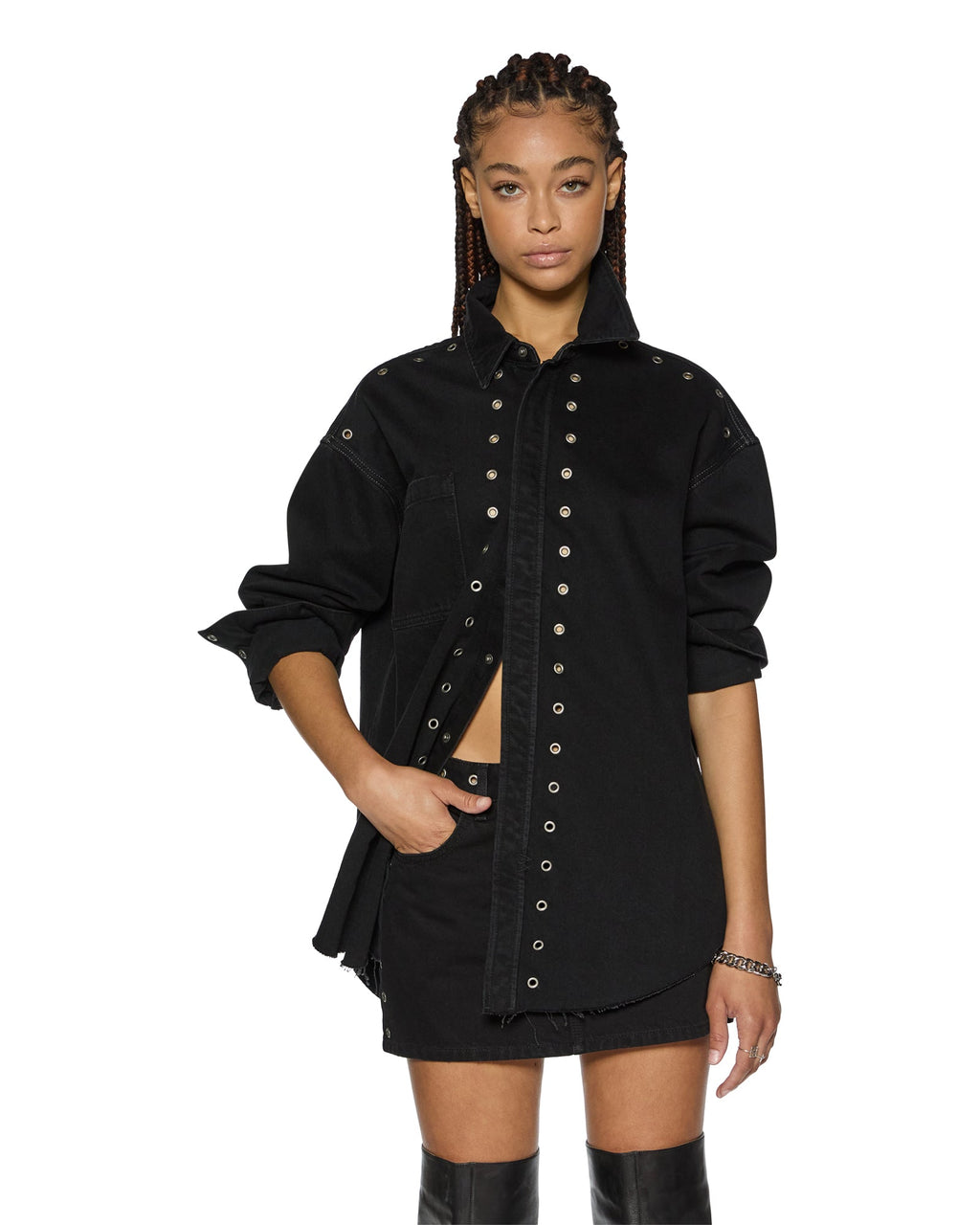 Womens Oversized Ls Shirt Split Vice Oversized Shirts - Black