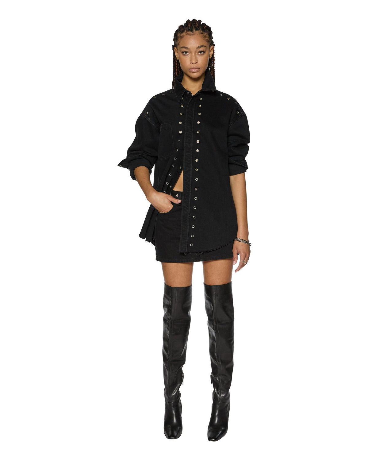 Womens Oversized Ls Shirt Split Vice Oversized Shirts - Black