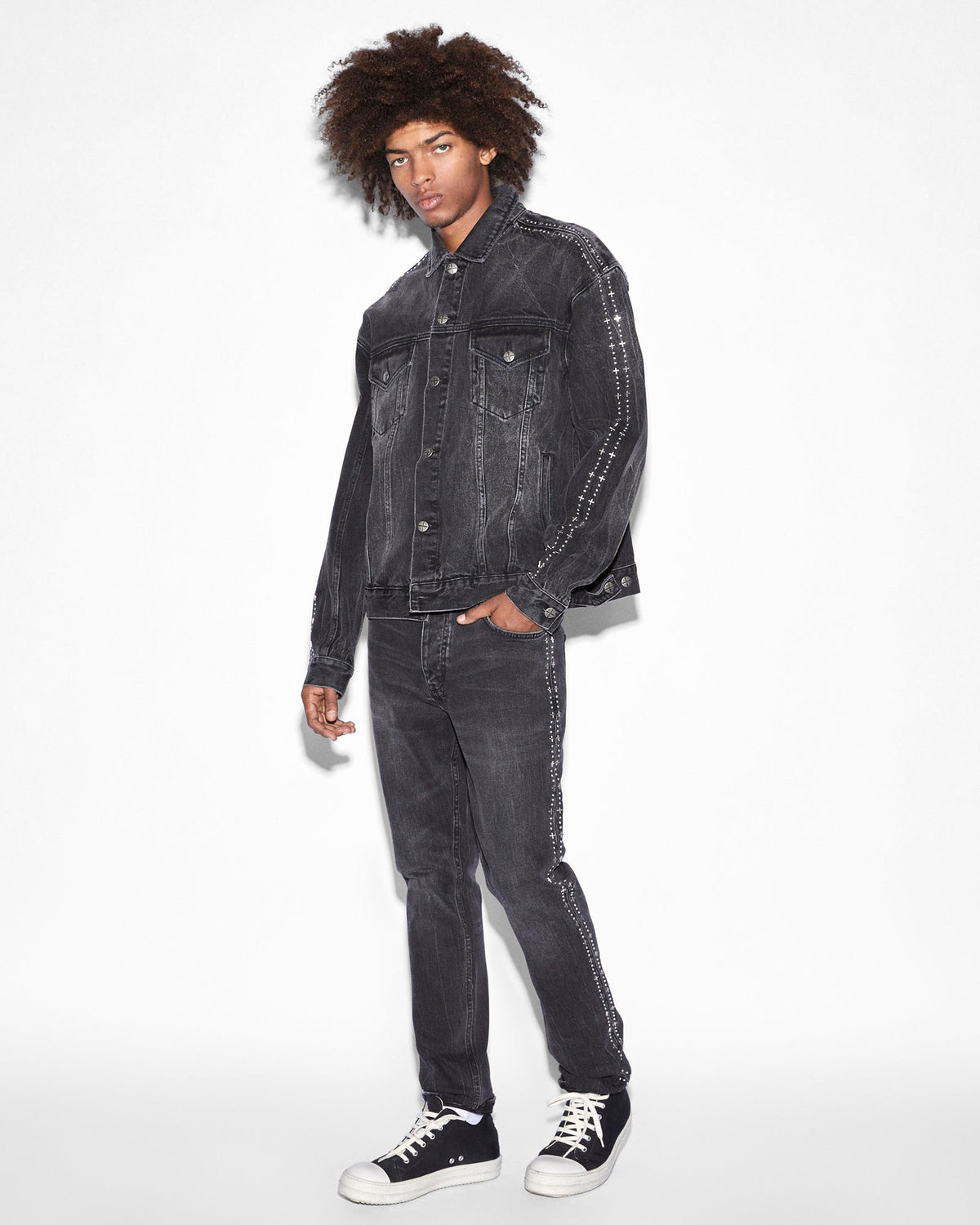 Mens Chitch Metalik Stripe Black Slim Denim Jeans - Black