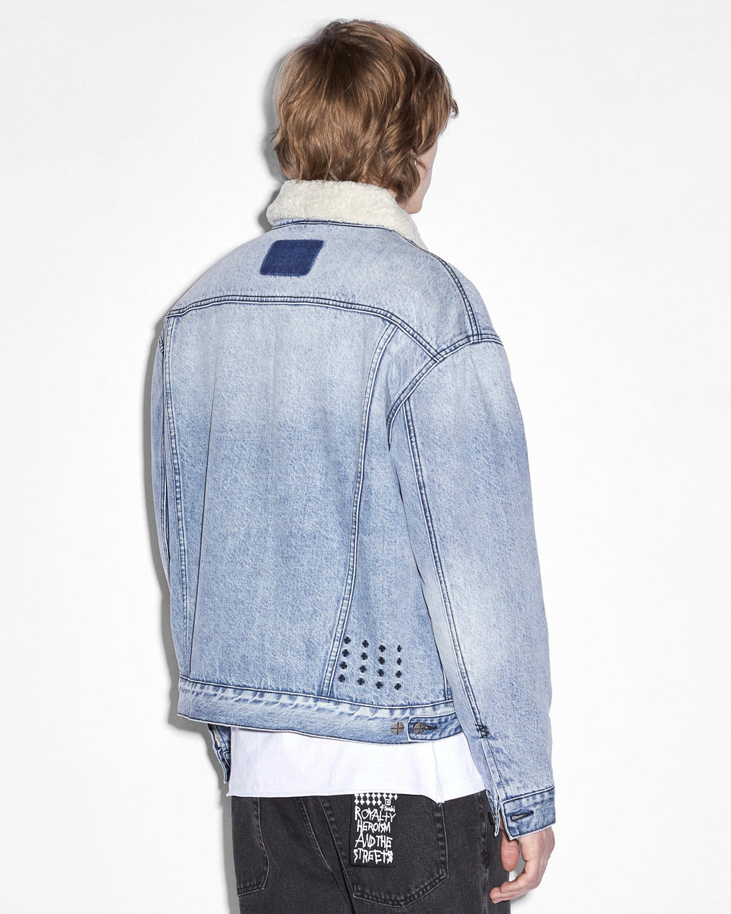 Mens Oh G Jacket Sherpa Mid Blue Oversized Jackets - Denim