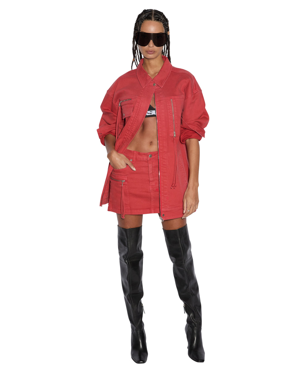 Womens Low Rider Mini Roasted Slim Skirts - Red
