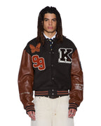 Mens Patched Varsity Jacket Chocolate Regular Jackets - Brown