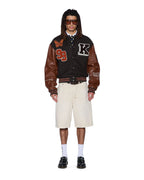 Mens Patched Varsity Jacket Chocolate Regular Jackets - Brown