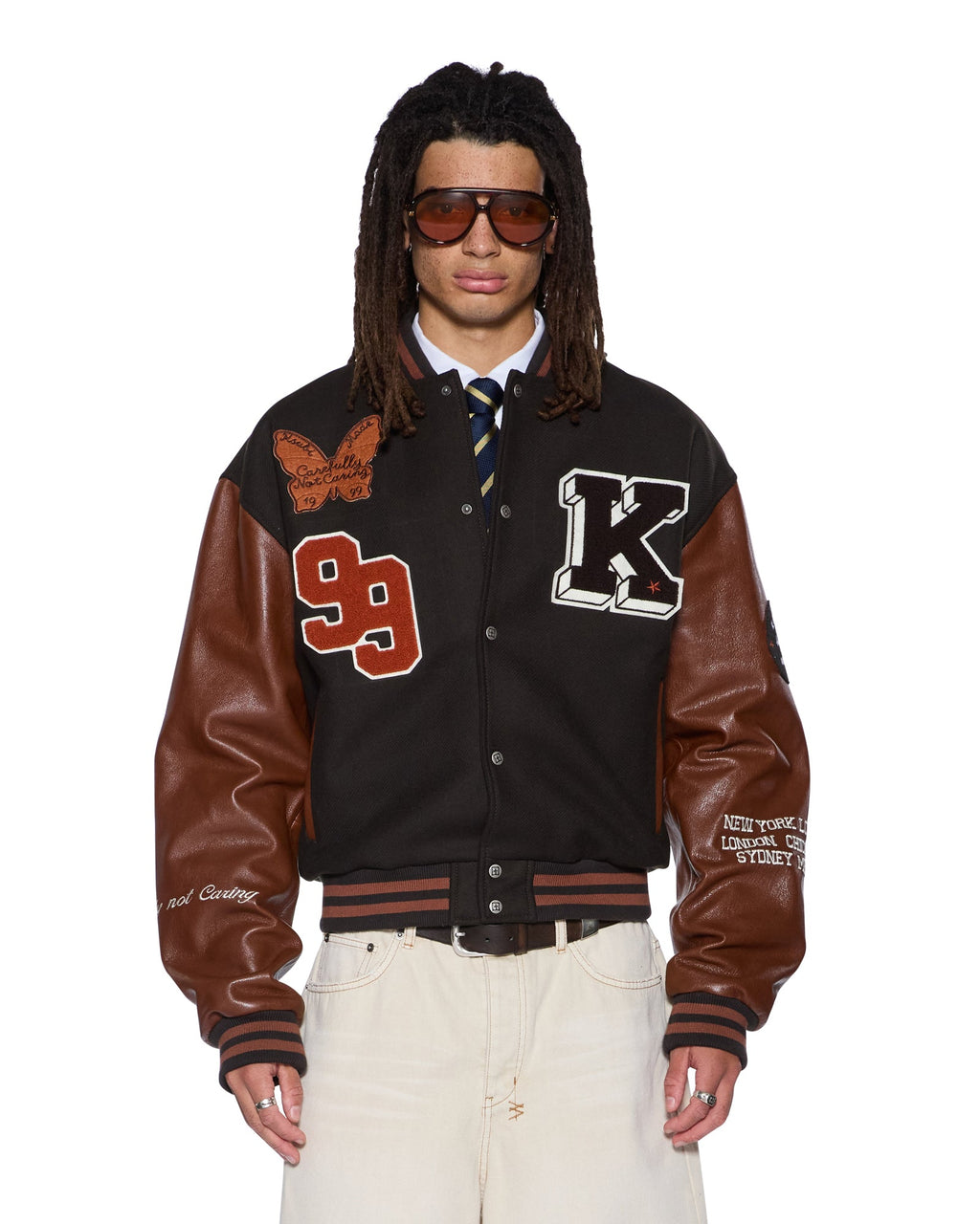 Mens Patched Varsity Jacket Chocolate Regular Jackets - Brown