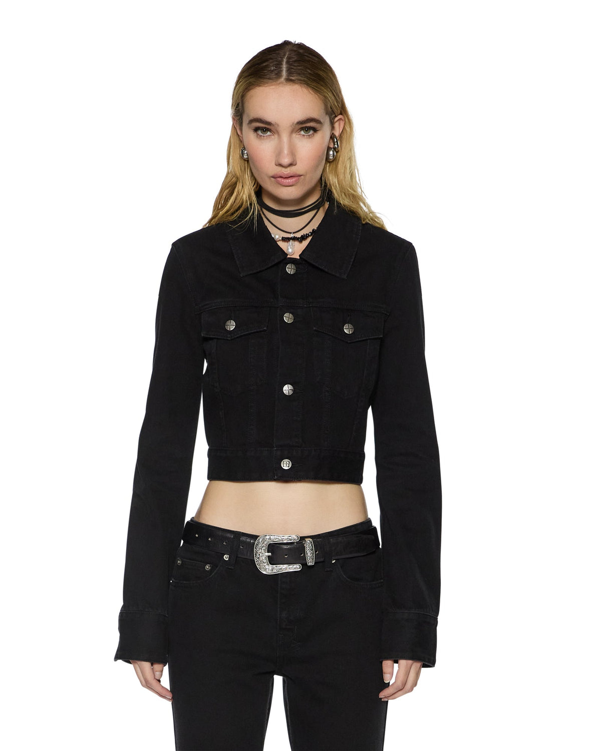 Womens Slim Trucker Jet Black Slim Jackets - Black