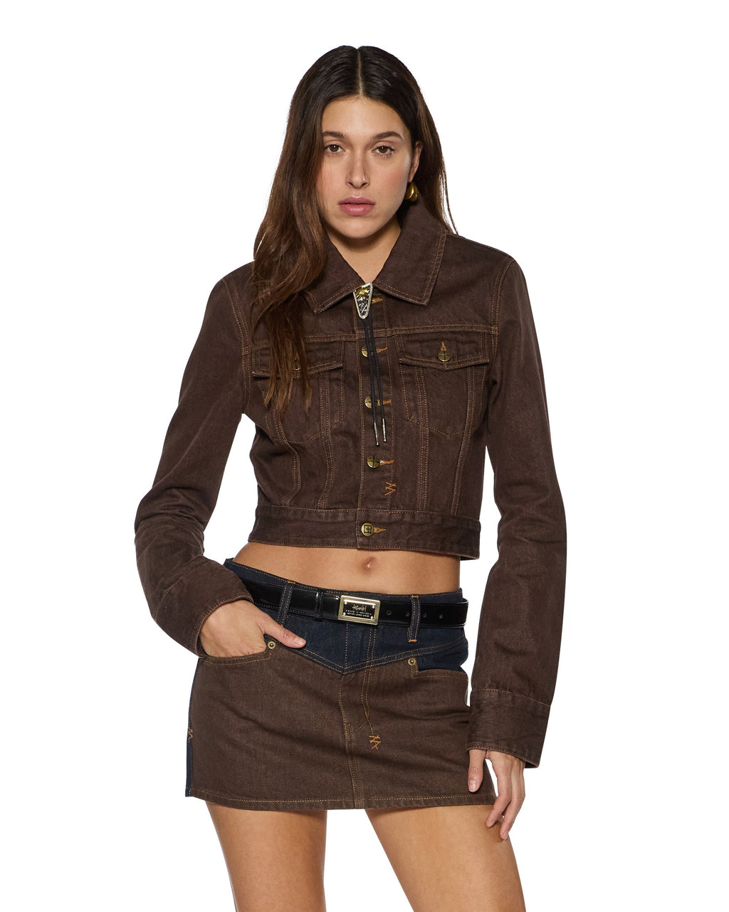 Womens Slim Trucker Saddle Brown Slim Jackets - Brown