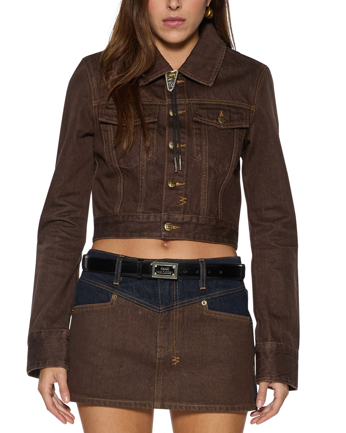 Womens Slim Trucker Saddle Brown Slim Jackets - Brown