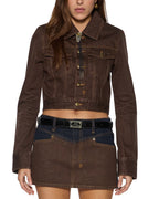 Womens Slim Trucker Saddle Brown Slim Jackets - Brown