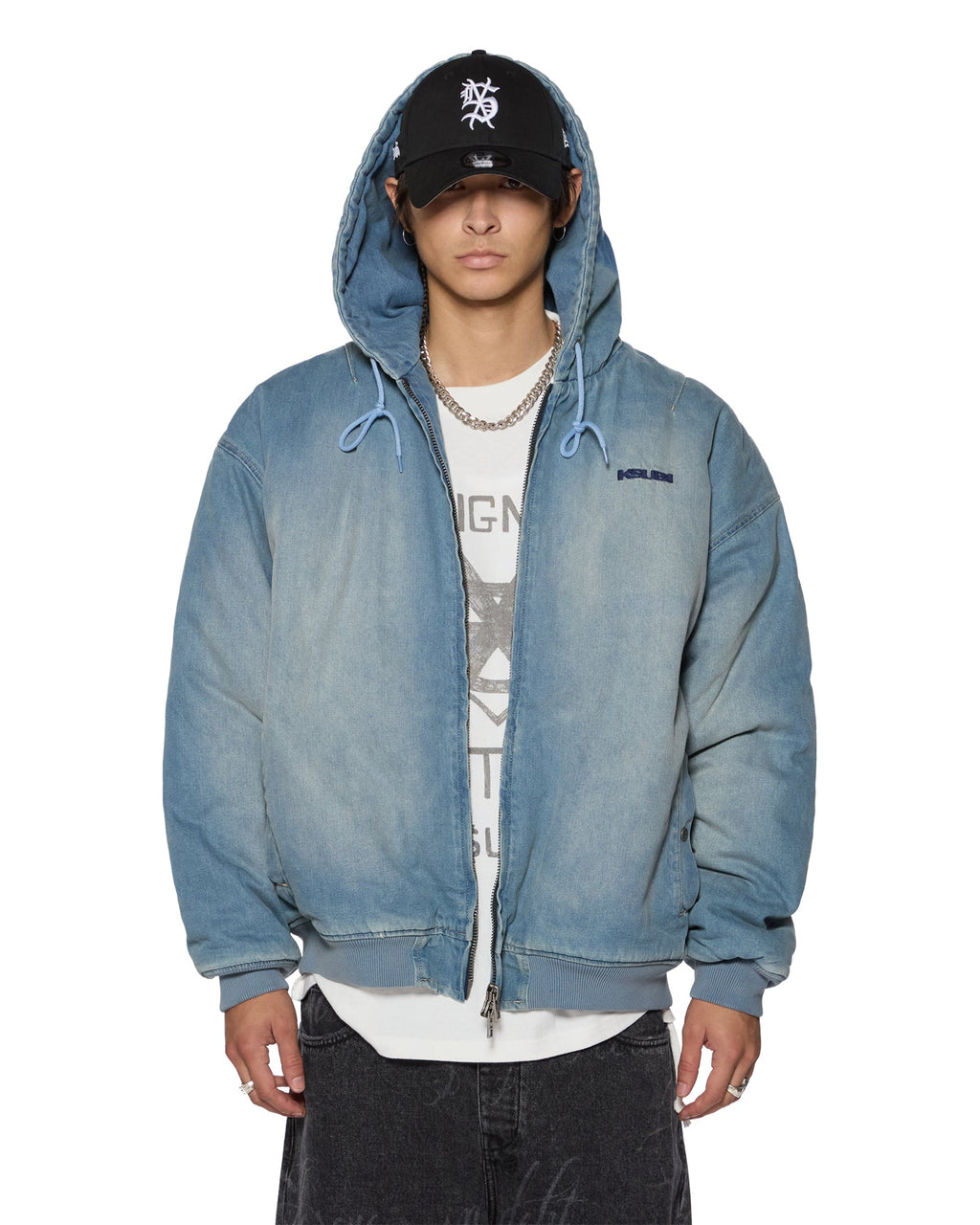 Mens Slouch Bomber Jacket Faded Indigo Relaxed Jackets - Denim