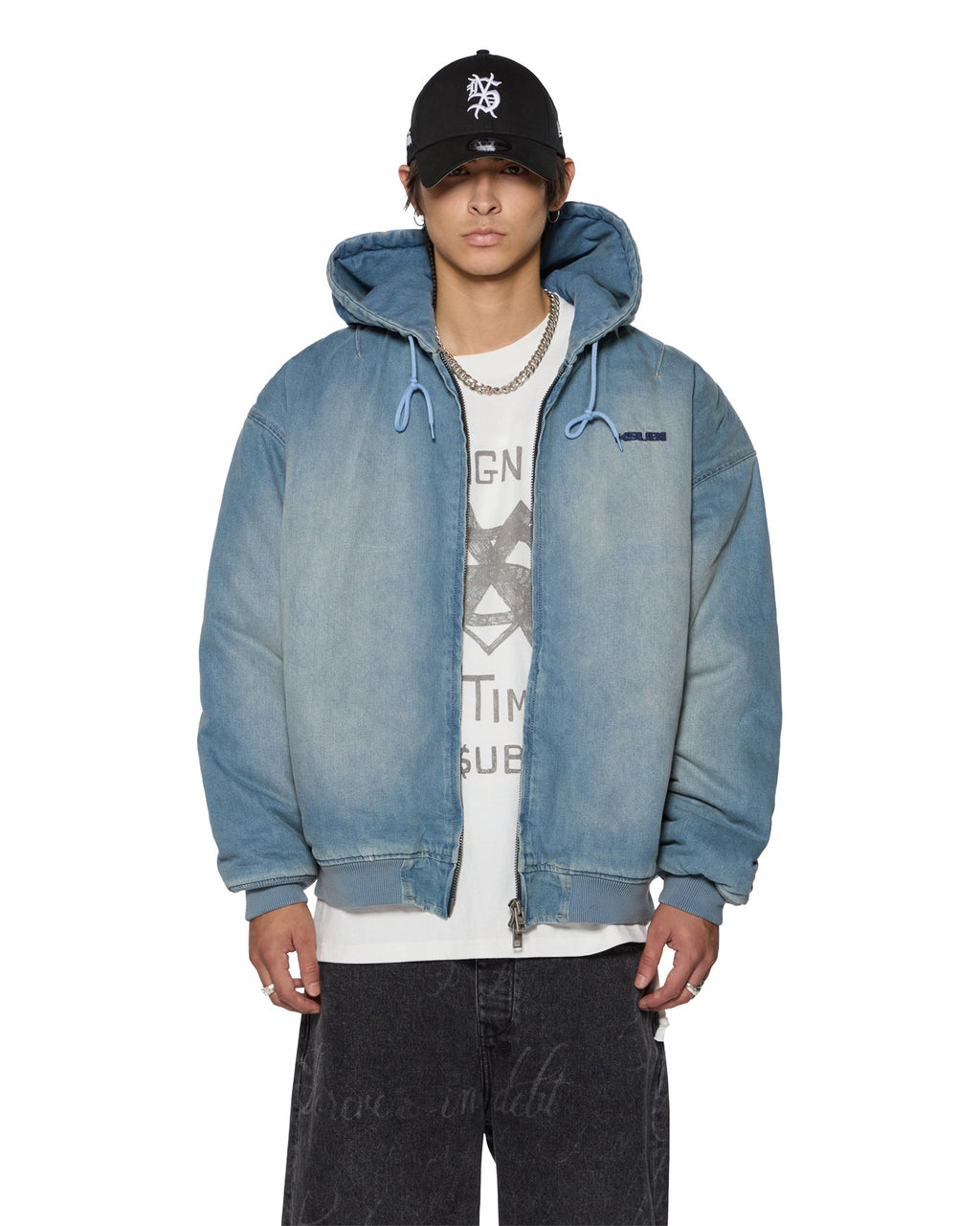 Mens Slouch Bomber Jacket Faded Indigo Relaxed Jackets - Denim