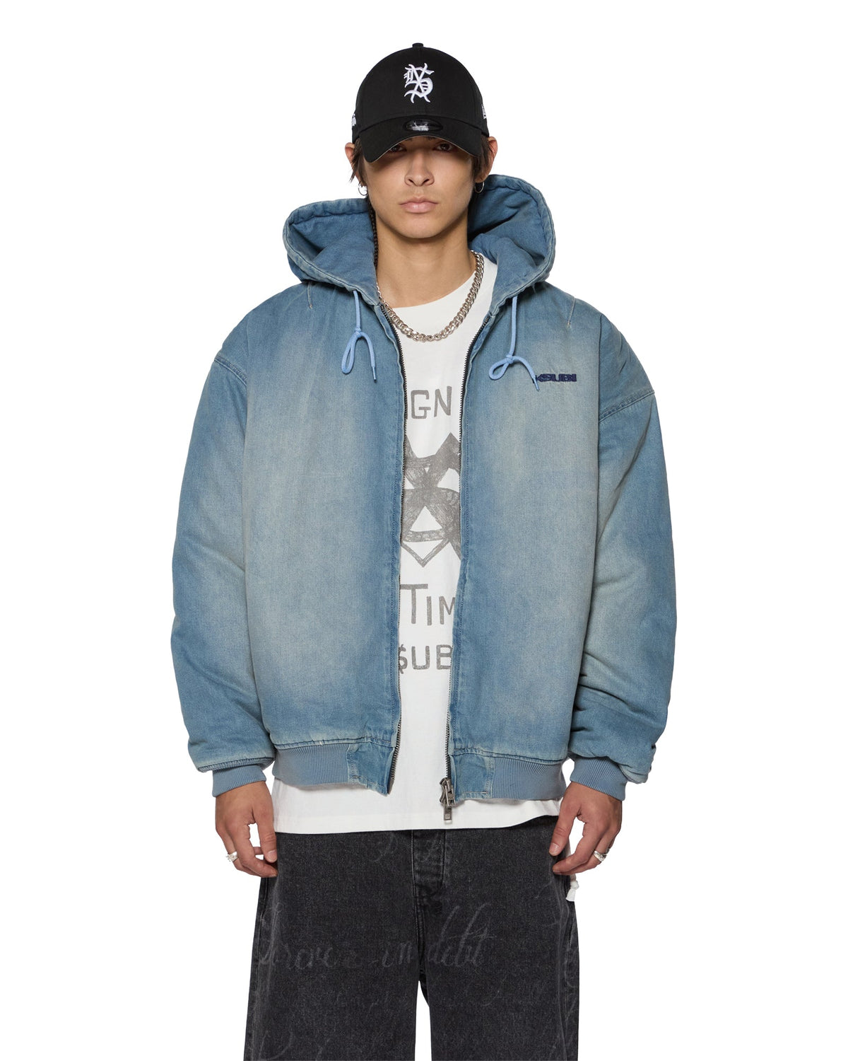 Mens Slouch Bomber Jacket Faded Indigo Relaxed Jackets - Denim