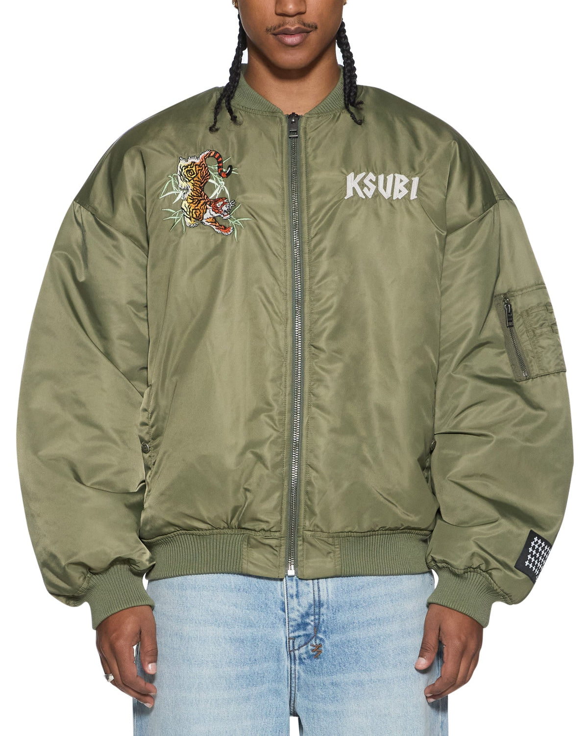 Mens Stay Up 4eva Bomber Jacket Khaki Oversized Jackets - Khaki