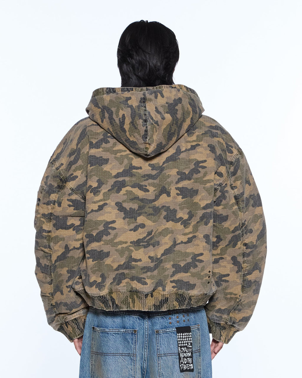 Mens Plated Bomber Jacket Camo Boxy Jackets - Green