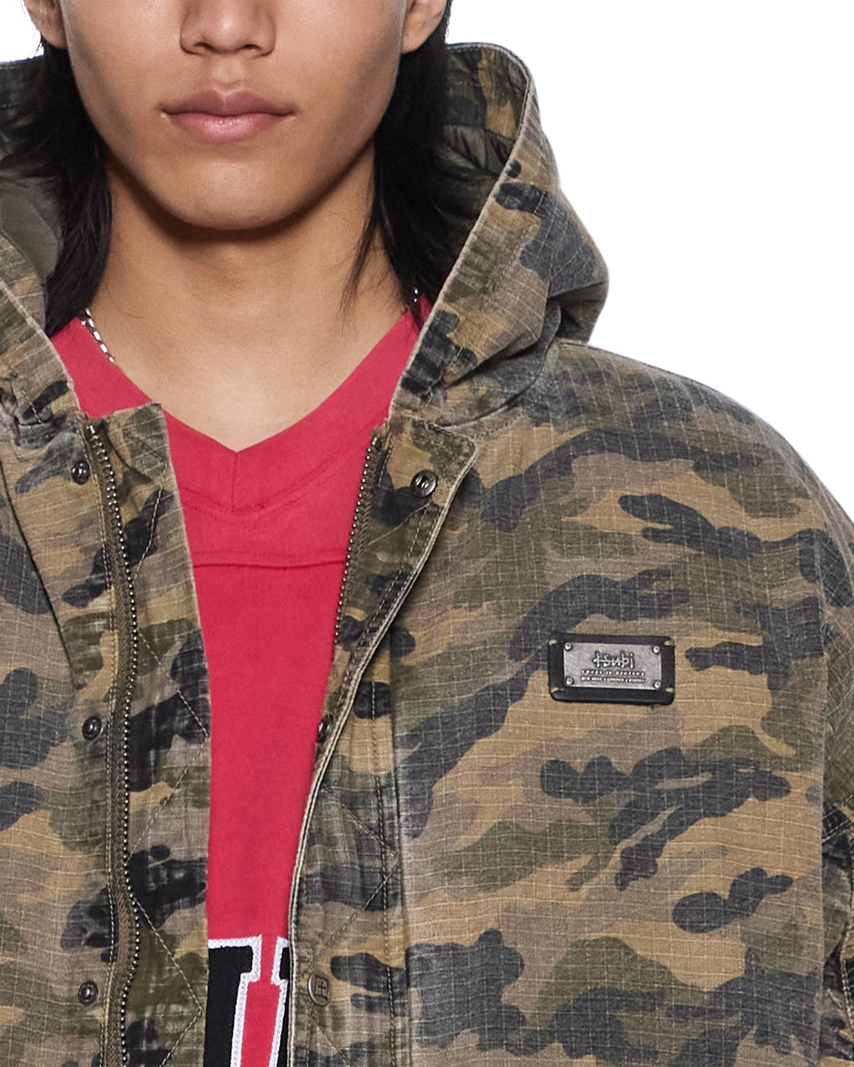 Mens Plated Bomber Jacket Camo Boxy Jackets - Green