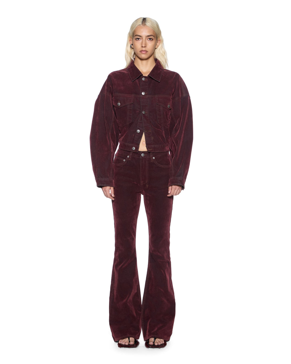 Womens Relaxed Trucker Jacket Merlot Relaxed Jackets - Burgundy