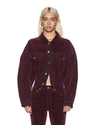Womens Relaxed Trucker Jacket Merlot Relaxed Jackets - Burgundy