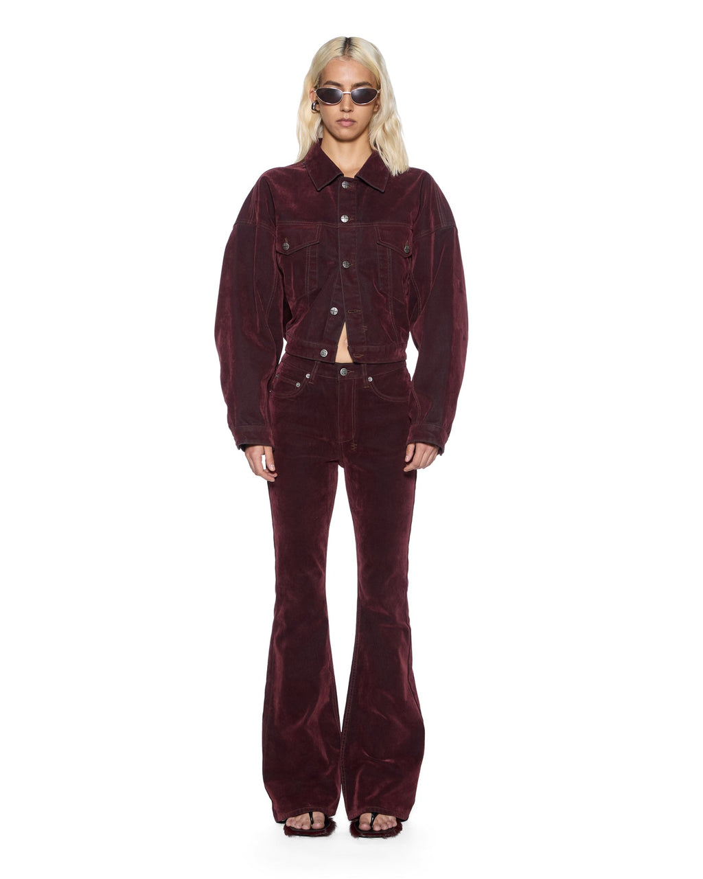 Womens Relaxed Trucker Jacket Merlot Relaxed Jackets - Burgundy