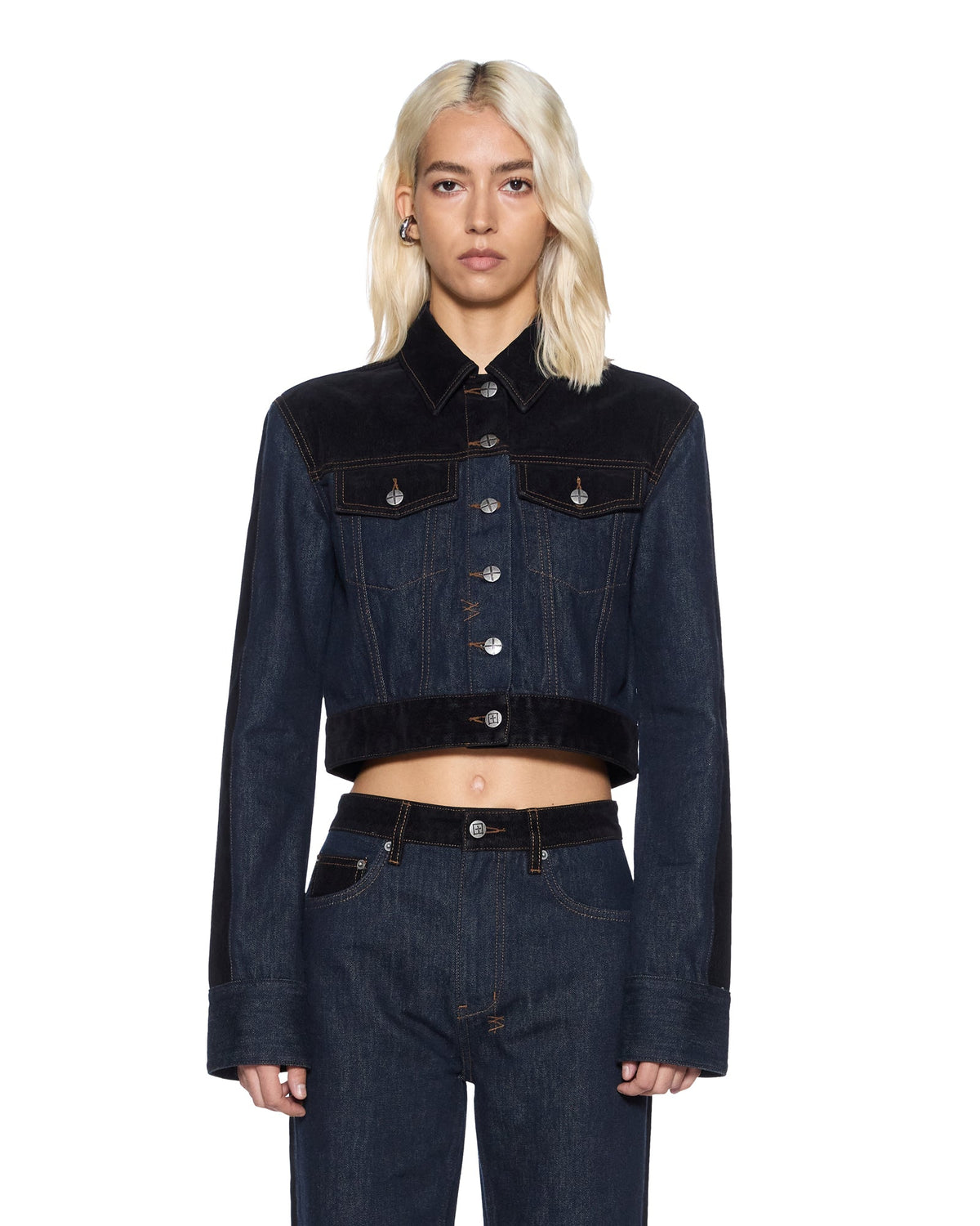Womens Slim Trucker Jacket Vixen Spliced Slim Jackets - Black