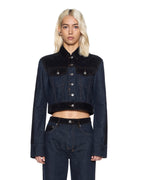 Womens Slim Trucker Jacket Vixen Spliced Slim Jackets - Black