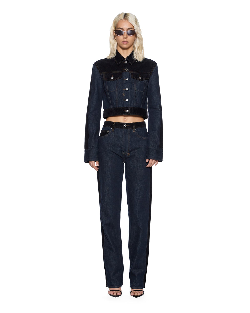 Womens Slim Trucker Jacket Vixen Spliced Slim Jackets - Black