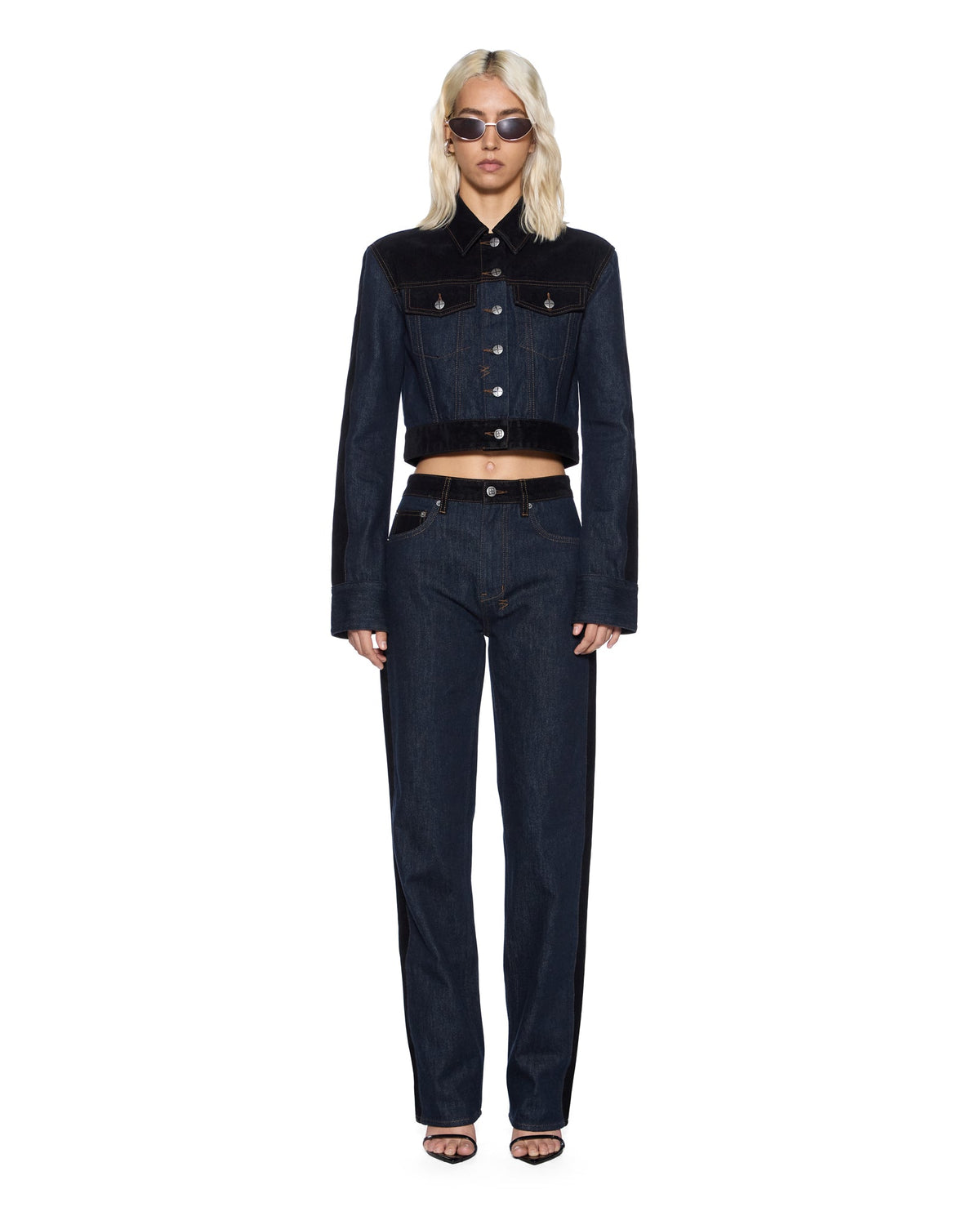 Womens Slim Trucker Jacket Vixen Spliced Slim Jackets - Black