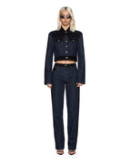 Womens Slim Trucker Jacket Vixen Spliced Slim Jackets - Black