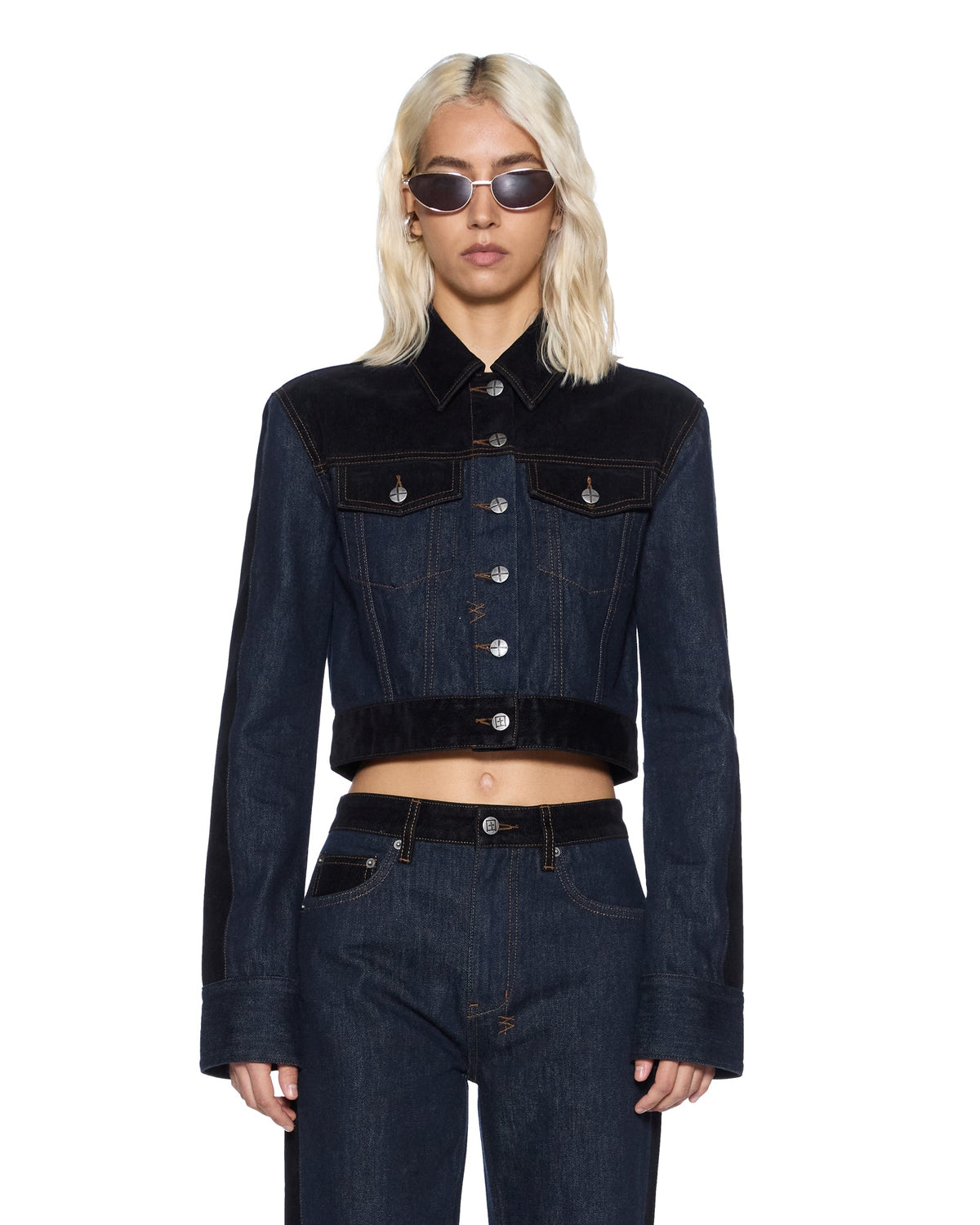 Womens Slim Trucker Jacket Vixen Spliced Slim Jackets - Black