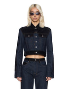 Womens Slim Trucker Jacket Vixen Spliced Slim Jackets - Black