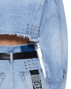 Womens Torn Off Crop Trucker Vapour Oversized Jackets - Denim