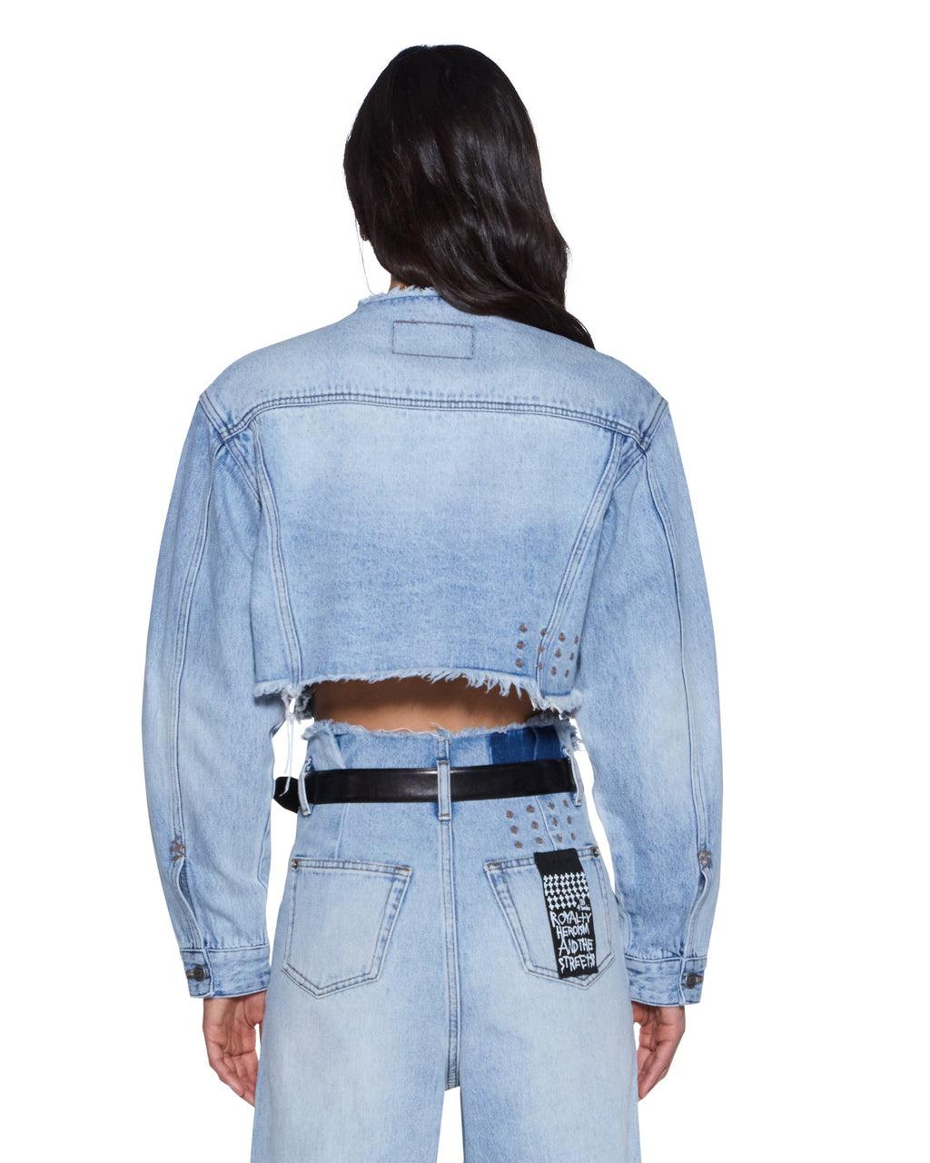 Womens Torn Off Crop Trucker Vapour Oversized Jackets - Denim