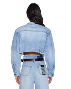 Womens Torn Off Crop Trucker Vapour Oversized Jackets - Denim