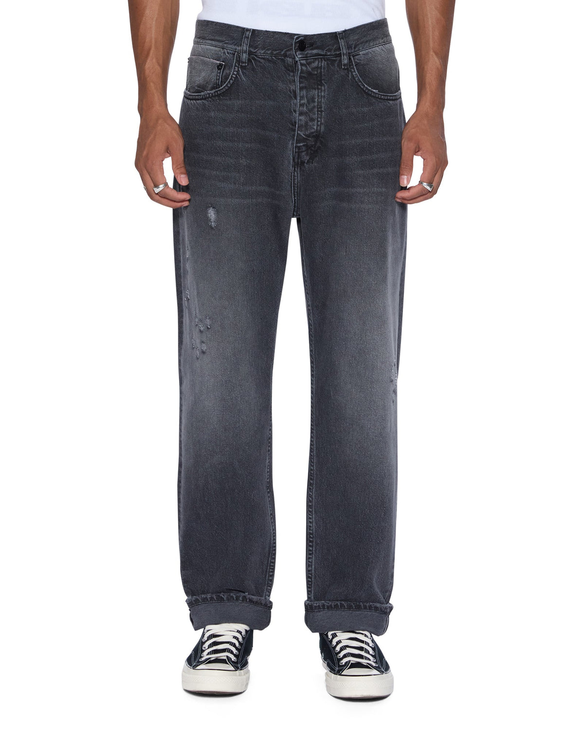 Mens Anti K Selvedge Chicago Black Relaxed Denim Jeans - Black