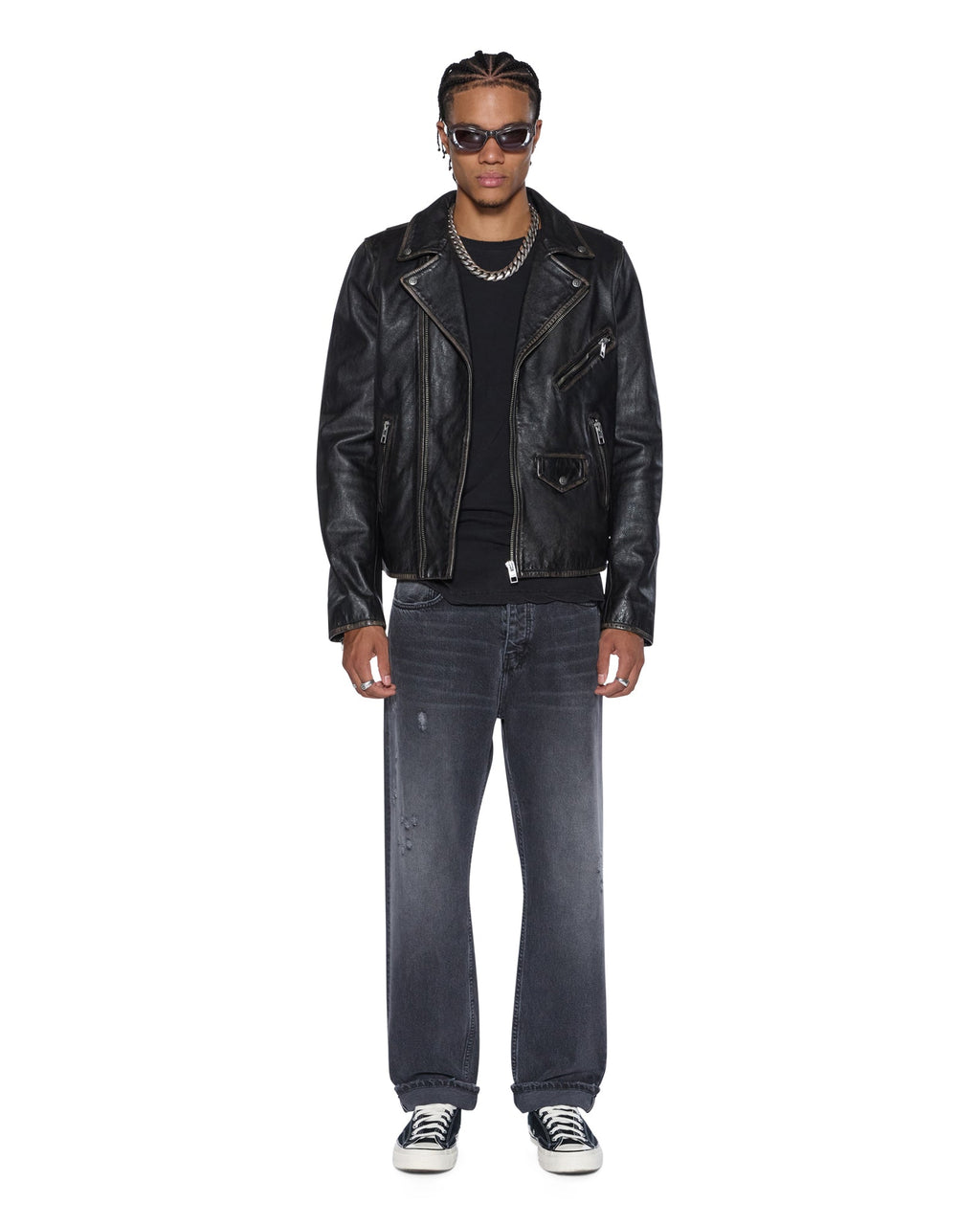Mens Anti K Selvedge Chicago Black Relaxed Denim Jeans - Black